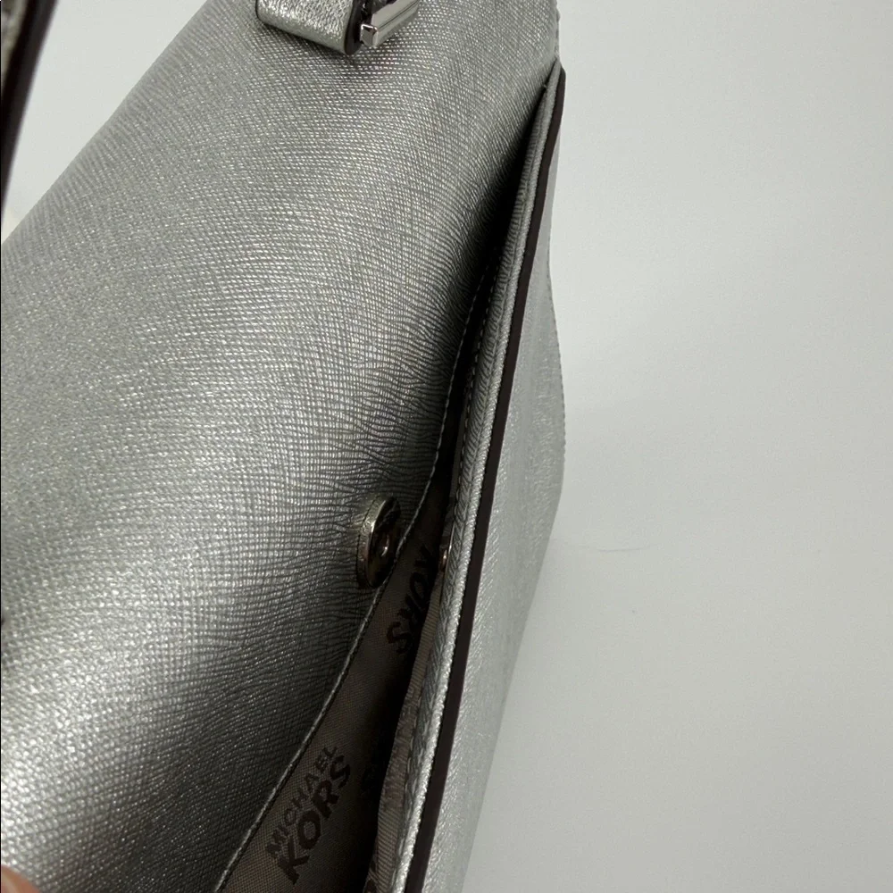 Michael Kors Silver Leather Small Ava Crystals Embellished Top Handle Bag Rare - Picture 4 of 12